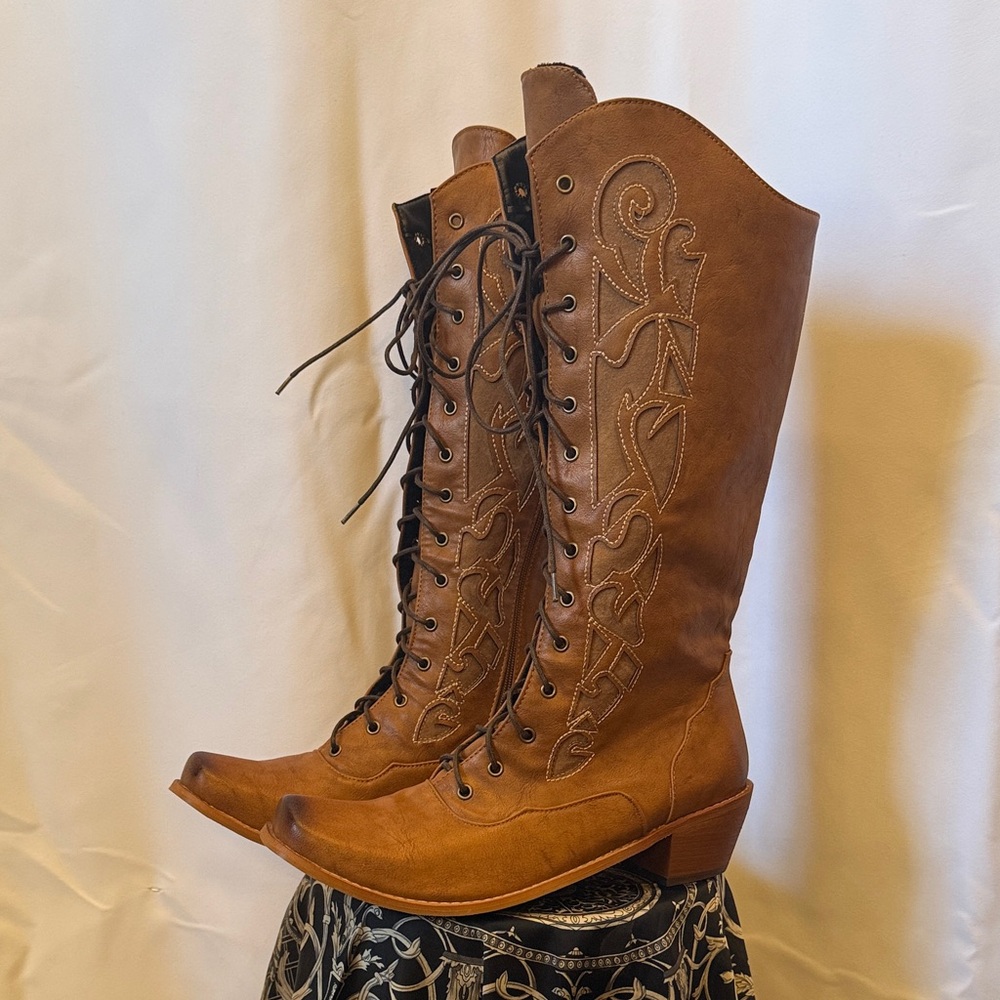 Brown Leather Knee-High Boots